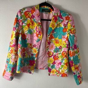 Harve’ Bernard Flower Power Floral Open Blazer Sz 10p Petites